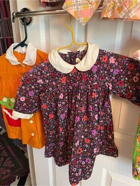 Girls Vintage 70s Floral Peter Pan Collar Dress - Purple & Pink